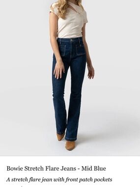 SAINT+SOFIA Bowie Stretch Flare Jeans Mid Blue Denim Womens Size 28